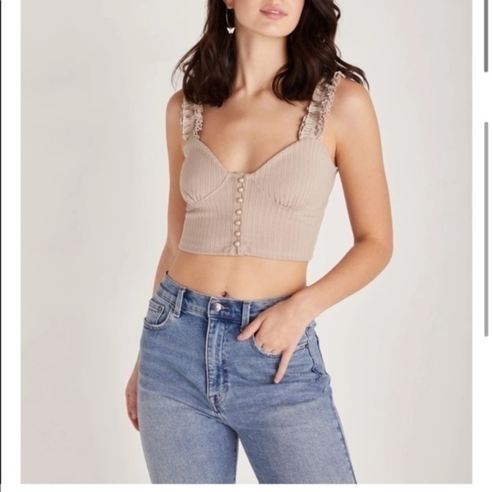 Backyard Roses Tan Beige Dacey Ruffle Top - Picture 2 of 4